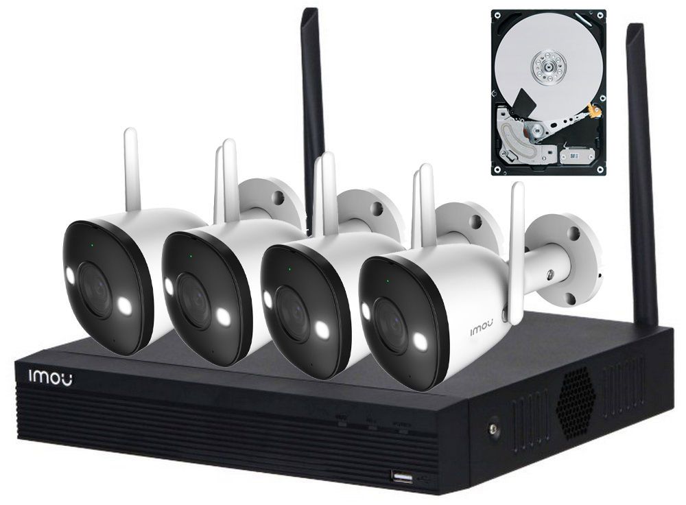 Kit supraveghere video complet, Wireless, 4 camere Imou Full Color, LED 30 m, microfon, NVR, HDD 1TB