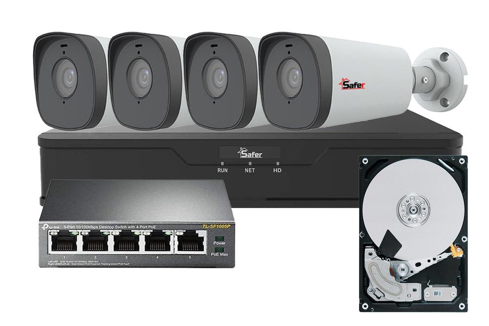 Kit de supraveghere exterior 4 camere IP, Full HD, IR 80m, PoE, NVR 4 canale, KITPOEFHDEXT