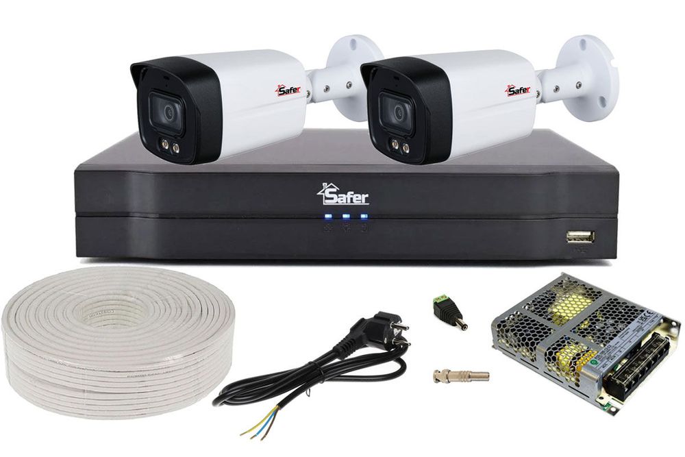 Kit de supraveghere pentru exterior, 2 camere Starlight, 5MP, DVR 4 canale, Accesorii incluse, Safer KITSAF-2X-5MPL40-ACC