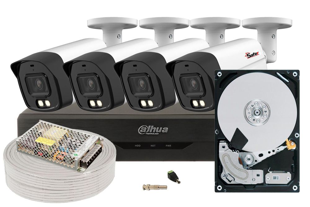 Kit de supraveghere pentru exterior, 4 camere Bullet, Starlight, 5MP, DVR 4 canale, Hard Disk (HDD) 2TB, Accesorii incluse, KITSAF-4X-5MPL40-ACCHDD