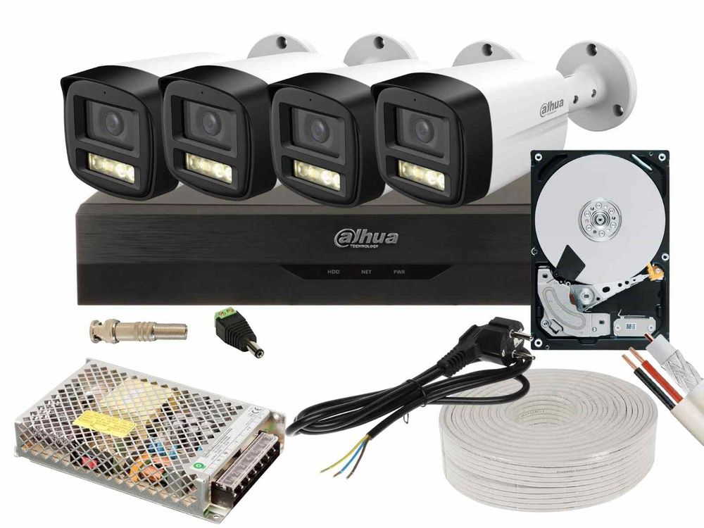 Kit de supraveghere pentru exterior, 4 camere bullet, 5MP, IR 40m, Microfon, DVR 4 canale, Functii AI, 1 HDD de 2TB, Accesorii incluse, KITSAF4X5MP80F36-A-ACCHD