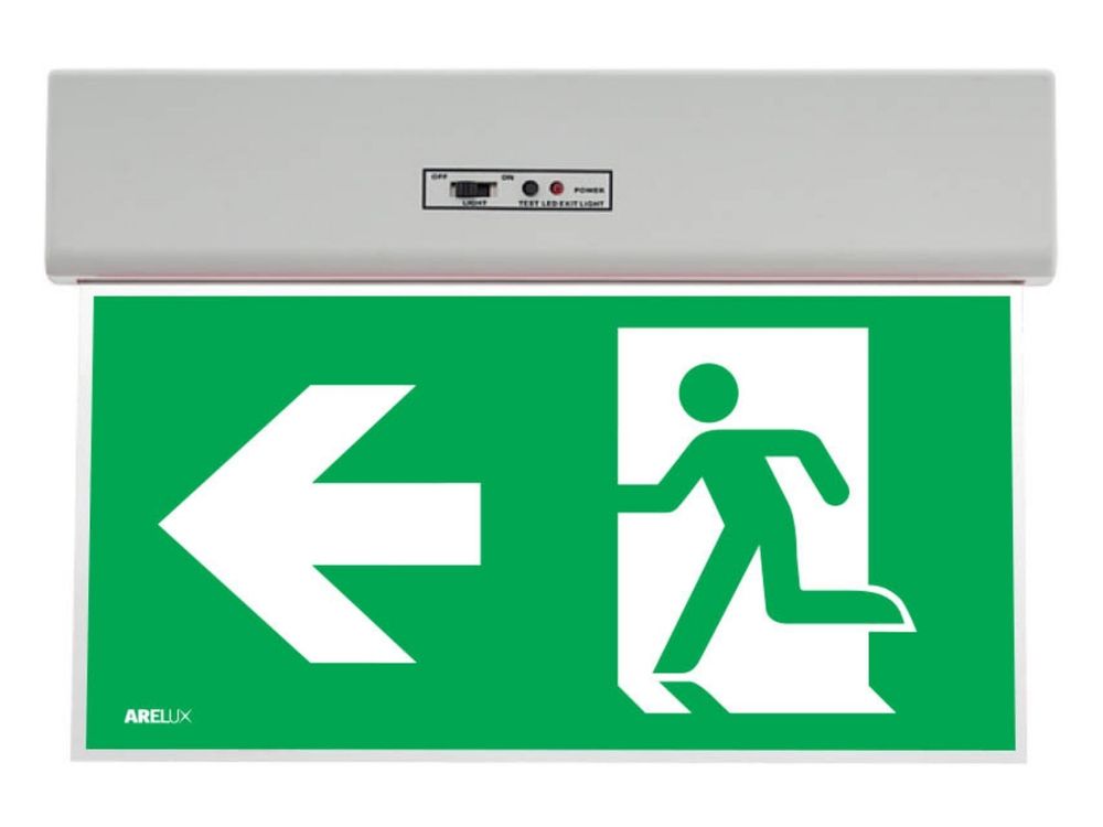 Lampa emergenta EXIT Arelux XGO 10, 0,5W, 7 LED SMD, autonomie 2h, regim permanent, 220-240V, IP20, sageata in stanga, GO10M ALN