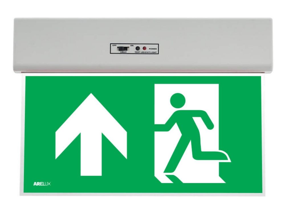Lampa emergenta EXIT Arelux XGO 10, 0,5W, 7 LED SMD, autonomie 2h, regim permanent, 220-240V, IP20, sageata in sus, GO10M AUN