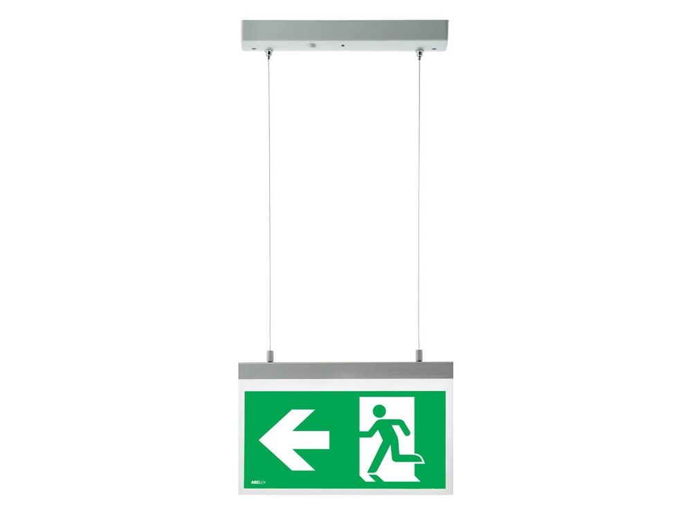 Lampa emergenta EXIT montaj suspendat de tavan Arelux XWAY20, 2W, 16 LED SMD, autonomie 3h, regim permanent, 220-240V, sageata in stanga, WY20M AN