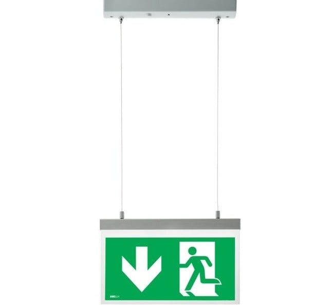 Lampa semnalizare iesire de urgenta EXIT suspendata, LED SMD 2W, acumulator, sageata in jos, permanent, 220-240V AC, autonomie 3h, Arelux WY20M ADN