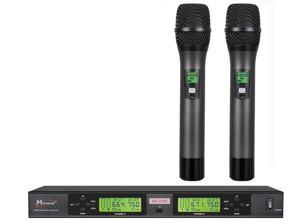 Set microfon wireless UHF, doua microfoane de mana wireless, Frecventa selectabila