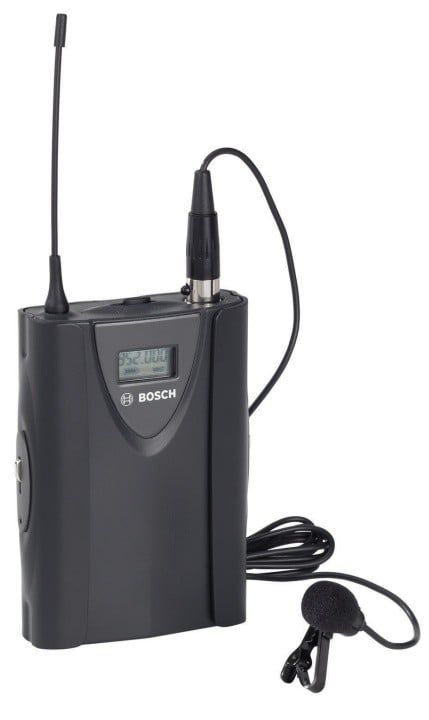 Microfon bodypack wireless Bosch MW1-LTX-F5, UHF 722-746 MHz, 193 canale, LCD, autonomie 15h, lavaliera inclusa