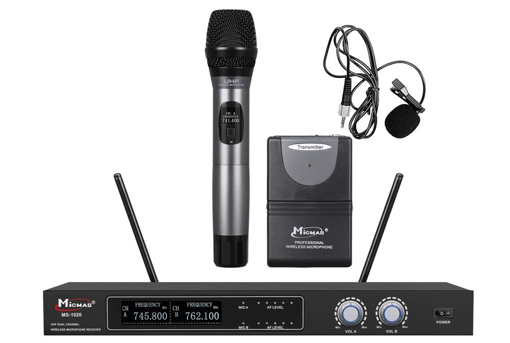 Kit microfon wireless UHF, cu un microfon + o lavaliera wireless