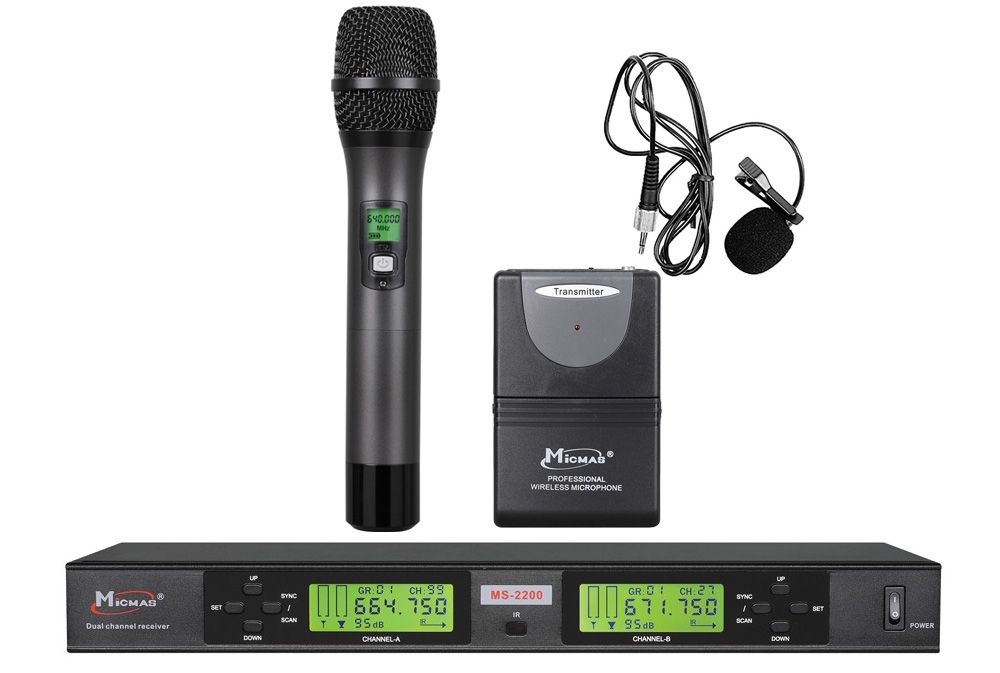 Set microfon wireless UHF, microfon de mana, lavaliera wireless, Frecventa selectabila