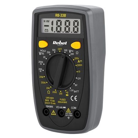 Multimetru universal Rebel MIE-RB-33B, interval tensiune 200mV-500V, alimentare cu baterie 9V