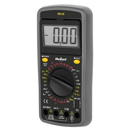Multimetru digital universal Rebel MIE-RB-55, interval tensiune 200mV- 1000V, alimentare cu baterie 9V