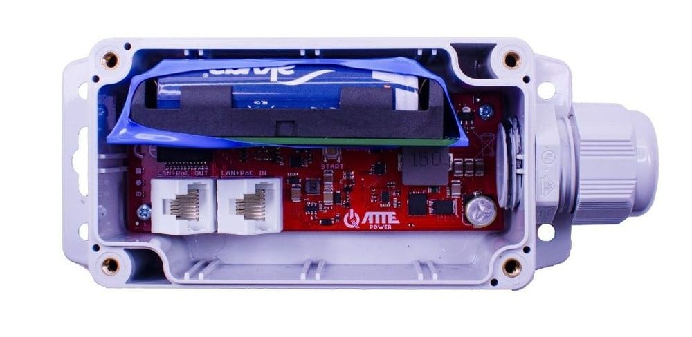 MINI UPS ATTE pentru dispozitive PoE, 30W, baterie 24Wh, Gigabit, IP68, miniUPS-25-1-CA1