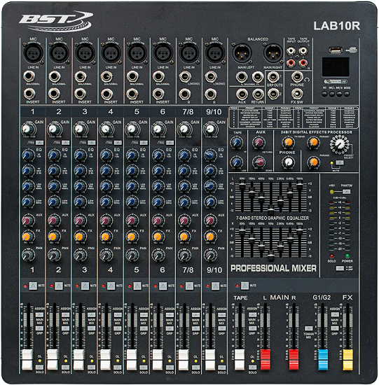 Mixer 10 canale Phantom 48V cu Player USB, LAB10R