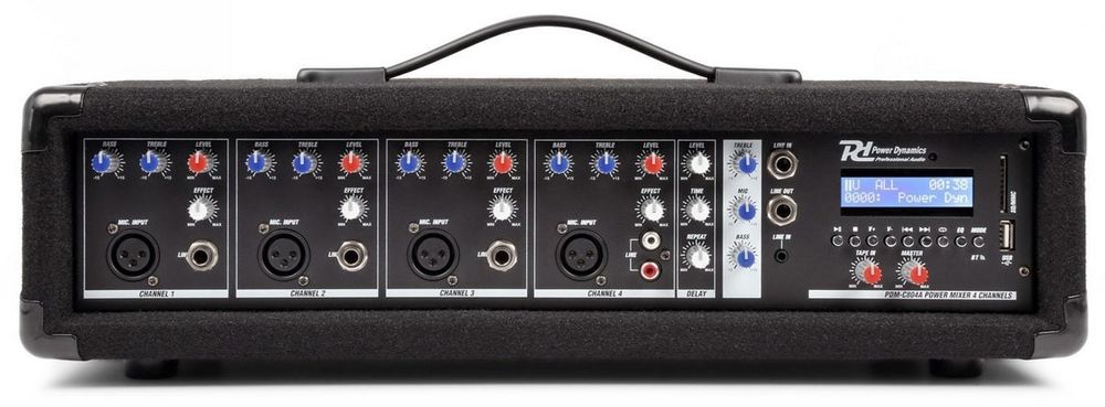 Mixer activ cu amplificator Power Dynamics PDM-C405A, 4 canale de intrare, putere per canal iesire 150W, Bluetooth, USB, RCA, SD, MP3