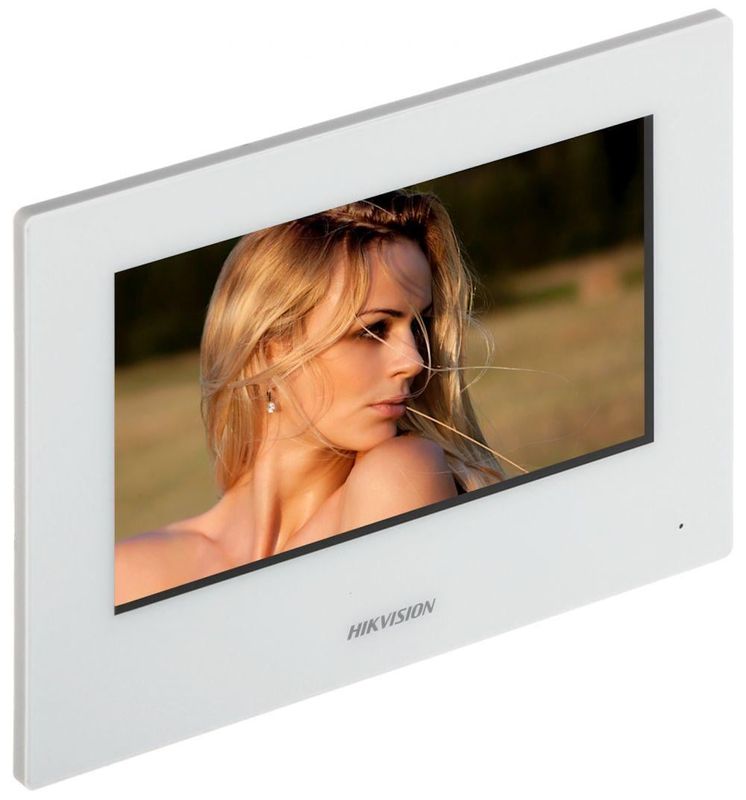 Monitor 7 inch TCP/IP Wireless, memorie interna 128 Mb, PoE, Alb, Hikvision DS-KH6320-WTE1-W