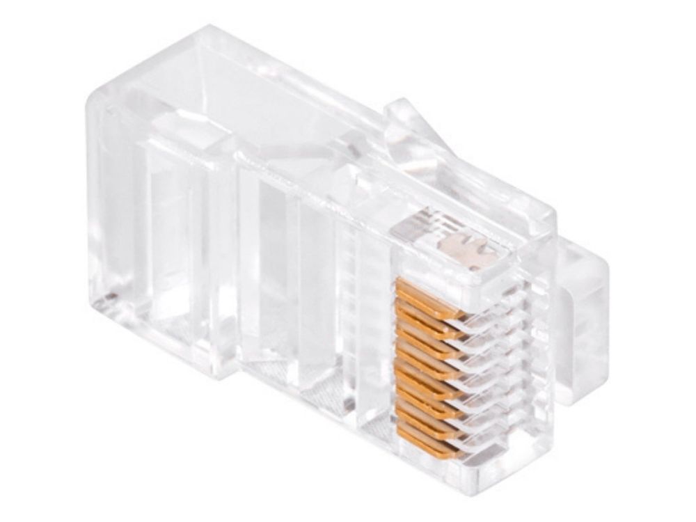 Mufa retea RJ45, UTP Cat5e, 8P8C, Pass Through, contacte aurite 3 microni, pentru conductor plin, TEL0071LP