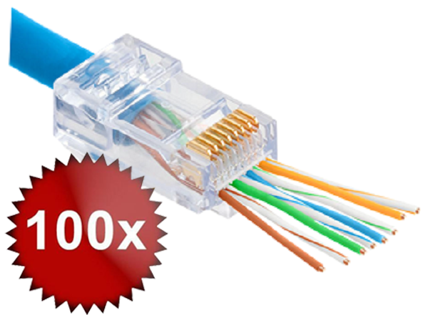 Conector neecranat Pass Through RJ45, Pachet 100 bucati, CAT 6E, TEL0072X100