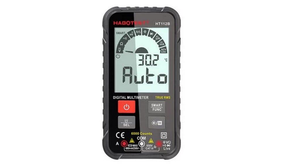 Multimetru digital inteligent masuratori electrice Habotest HT112B, True RMS, ecran 2.88 inch, NCV, lanterna, 2x baterii CR2032 incluse