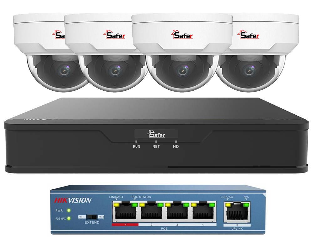 Sistem supraveghere video Safer, 4 camere, 2 MP, IR 30m, Switch 4 porturi POE, NVR 6 MP 4 canale, SAF-4XNVRSP2MPINT-2