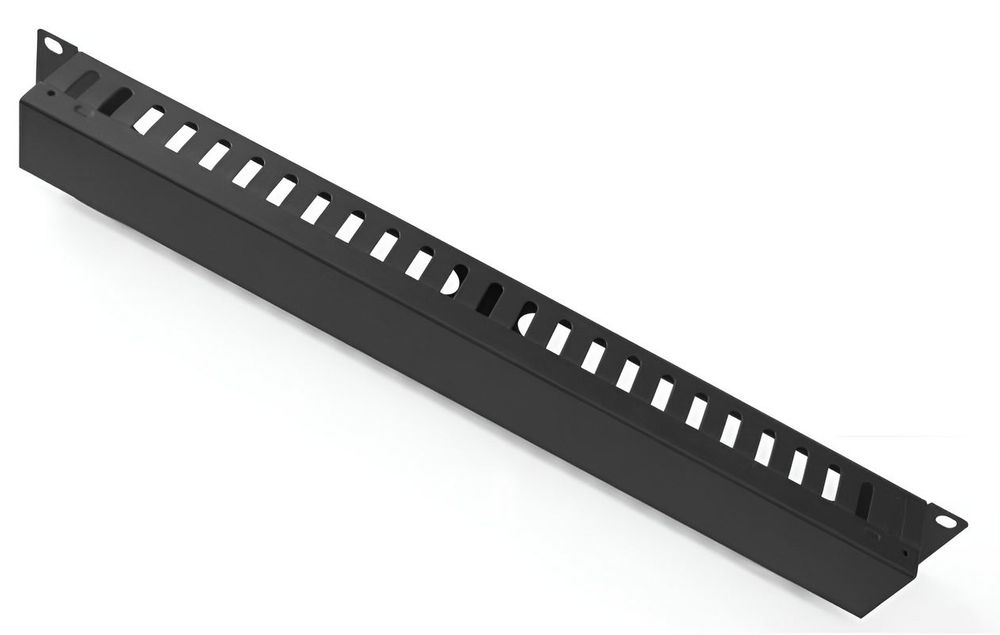 Organizator de cabluri cu capac pentru rack 19”, 1U, din otel, negru, Braun Group CMM24 / CM3003