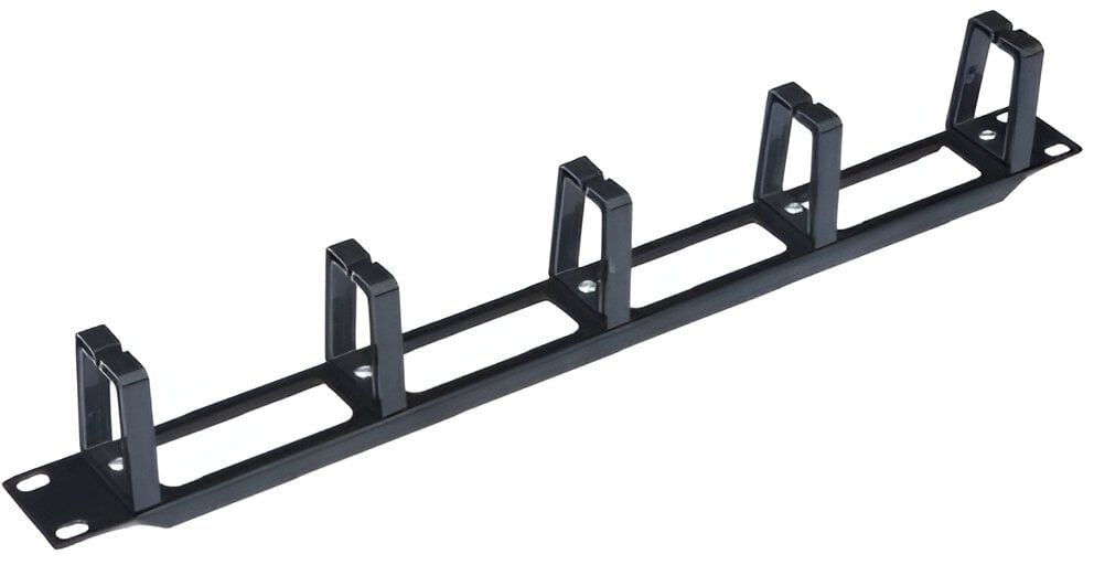 Organizator cabluri orizontal cu inele, 1U, plastic + metal, rack 19 inch, negru, SAF- ORGI1U
