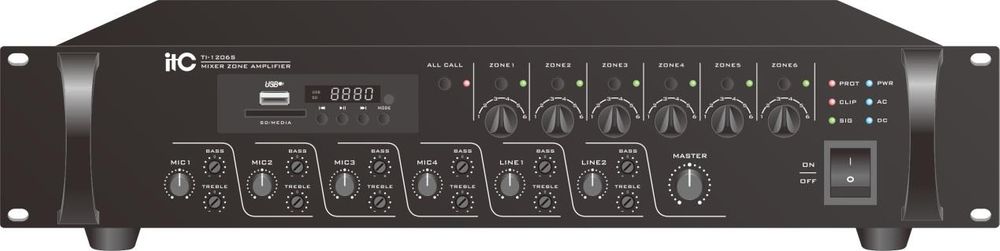 Mixer amplificator Public Adress 6 zone - 500W RMS FM/MP3/Bluetooth ITC TI-5006S