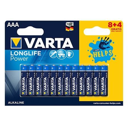 Pachet cu 12 baterii Alcaline de tip AAA LR03 Varta LongLife Power, Bilster, VAR-LR3-12