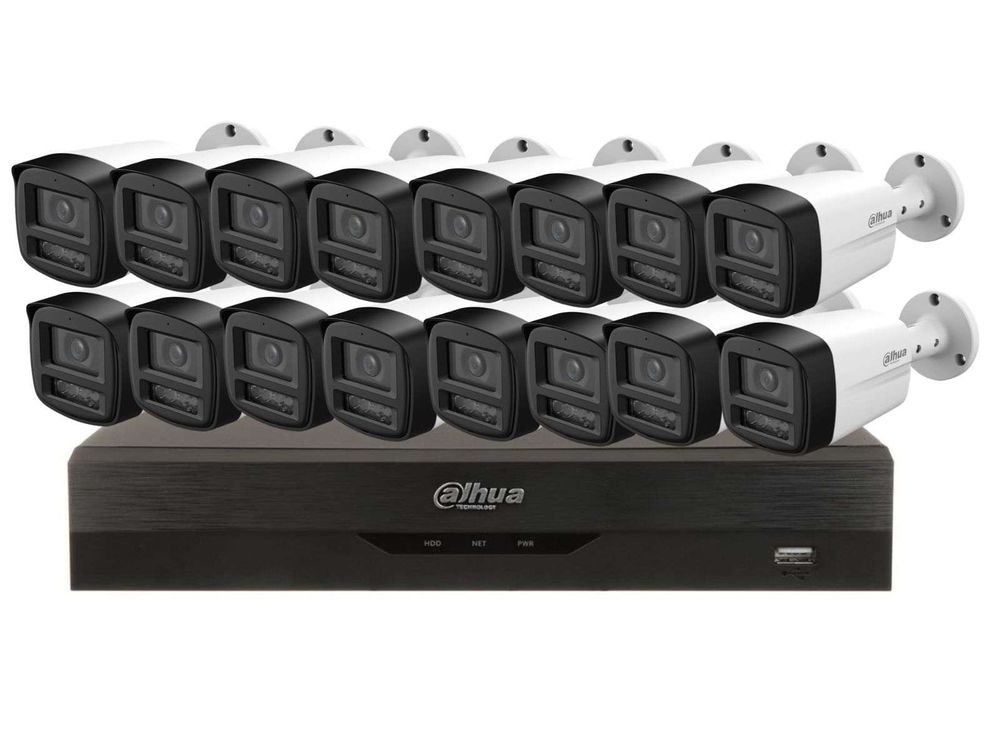 Pachet cu sistem de supraveghere compus din 16 camere cu microfon Dahua Full Color, 5MP, si DVR cu AI, KIT-DAHUA16-5MPLED40