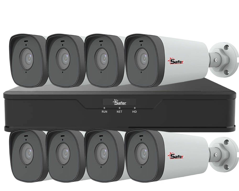 Sistem de supraveghere exterior, 8 camere de 5MP cu alimentare PoE, IR 80m, 4mm, microfon, Safer KITSAF8FHDE
