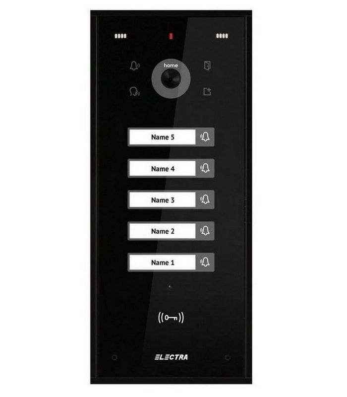 Post de exterior videointerfon, 5 familii, montaj incastrat, 4 fire, cititor RFID, culoare neagra, Electra VPH.05F03.ELBTL