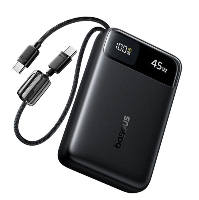 Power bank Baseus E0027S04, 20000mAh, 45W, 2 cabluri USB Type-C integrate, incarcare simultana 4 dispozitive