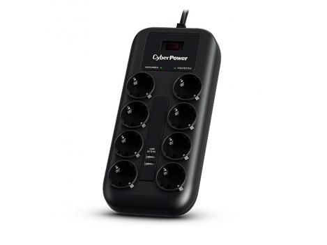 Prelungitor 8 prize, cu protectie la supratensiune, 2xUSB, 1.8 m CyberPower P0820SUF0-DE