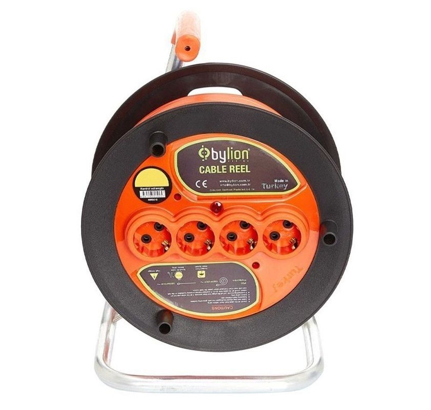 Prelungitor cu derulator de cablu 50m pentru exterior, conductor din curpu, IP20, 4 prize schuko, Siguranta Termica, FS-MK5025