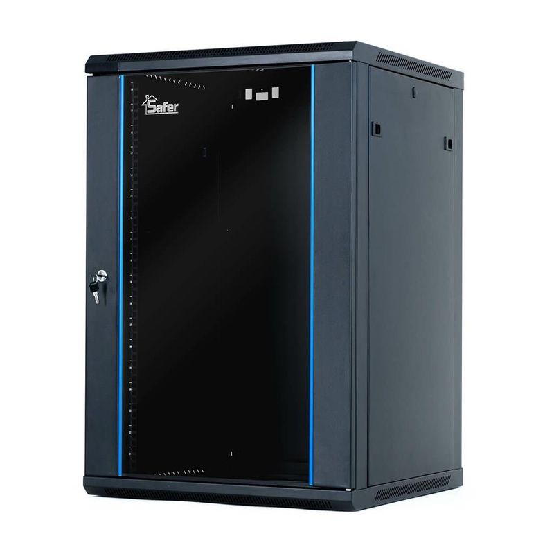 Rack 18U, 600x600, montaj pe perete, usa din sticla securizata, yala cu cheie, Safer RACK18U6060
