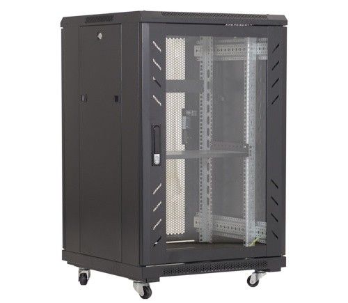 RACK 18U, 19 inch, 600x800 mm, montaj pe podea, cu roti, 500kg, usa sticla securizata, ASYTECH Networking ASY-18U-6080E
