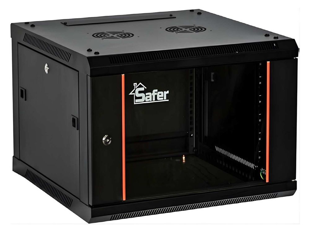 Rack 12U de perete, 600x450, usa din sticla securizata, yala cu cheie, Safer SAF-WMA-6412