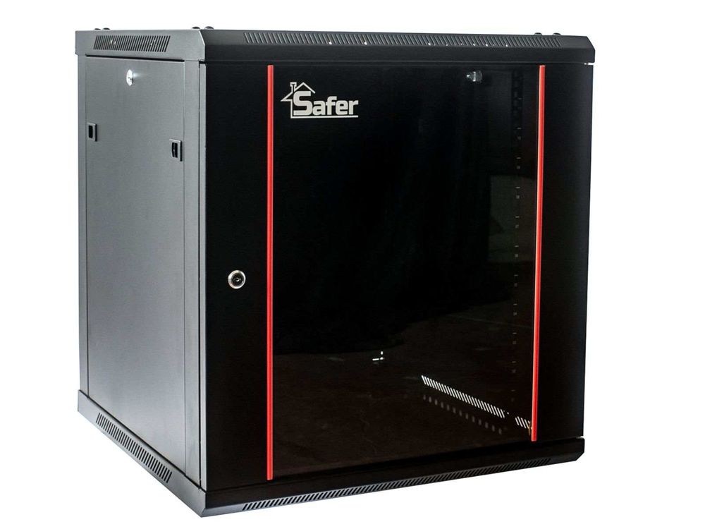 Rack de perete 12U, 19 inch, 600x600, usa din sticla securizata, capacitate 80 kg, Safer SAF-WS80-6612