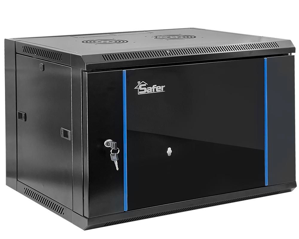 Rack 9U, 19'', Negru 600X600mm, montaj pe perete, SAFER, RACK9U6060