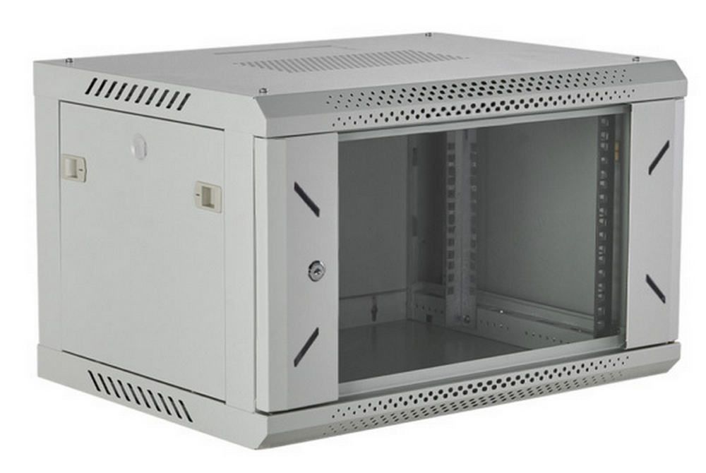 Rack de perete 19″, 9U, 600x450mm, usa din sticla securizata, yala cu cheie, Xcab-9U45S.7035