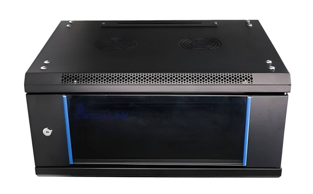 Rack de perete 4U 19”, 600X450mm, usa din sticla securizata, yala cu cheie, negru, Extralink EX2886