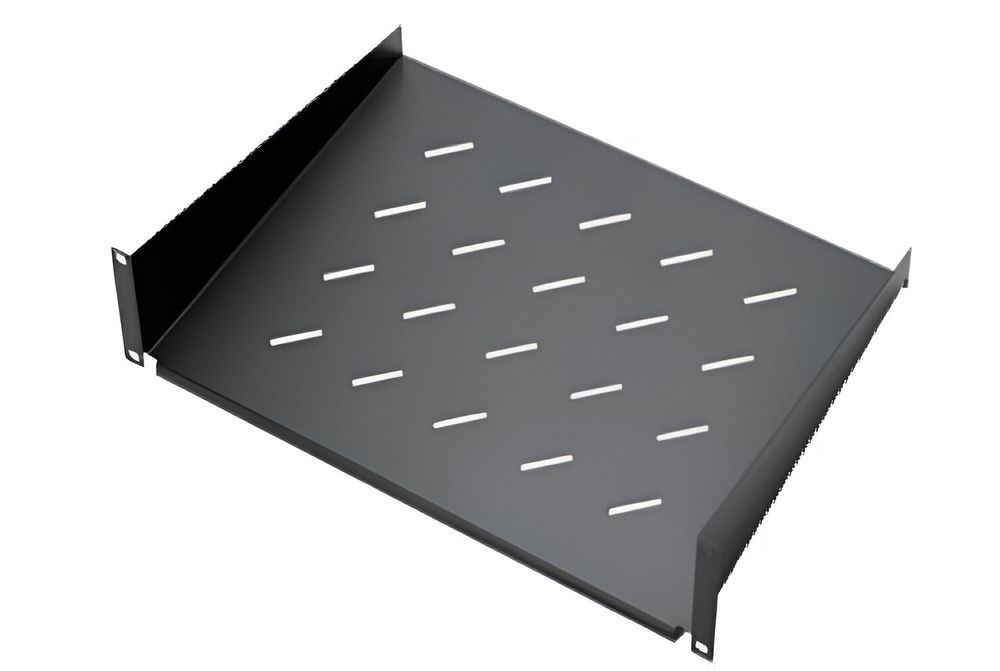 Raft fix pentru rack 1U SAF-FIX350-RK600, capacitate 20 kg, adancime 350 mm, otel laminat, standard 19 inch, negru