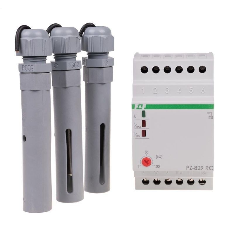 Releu monitorizare nivel lichid conducator F F PZ-829RC, control umplere si golire, montare sina DIN, indicator LED, 230V AC