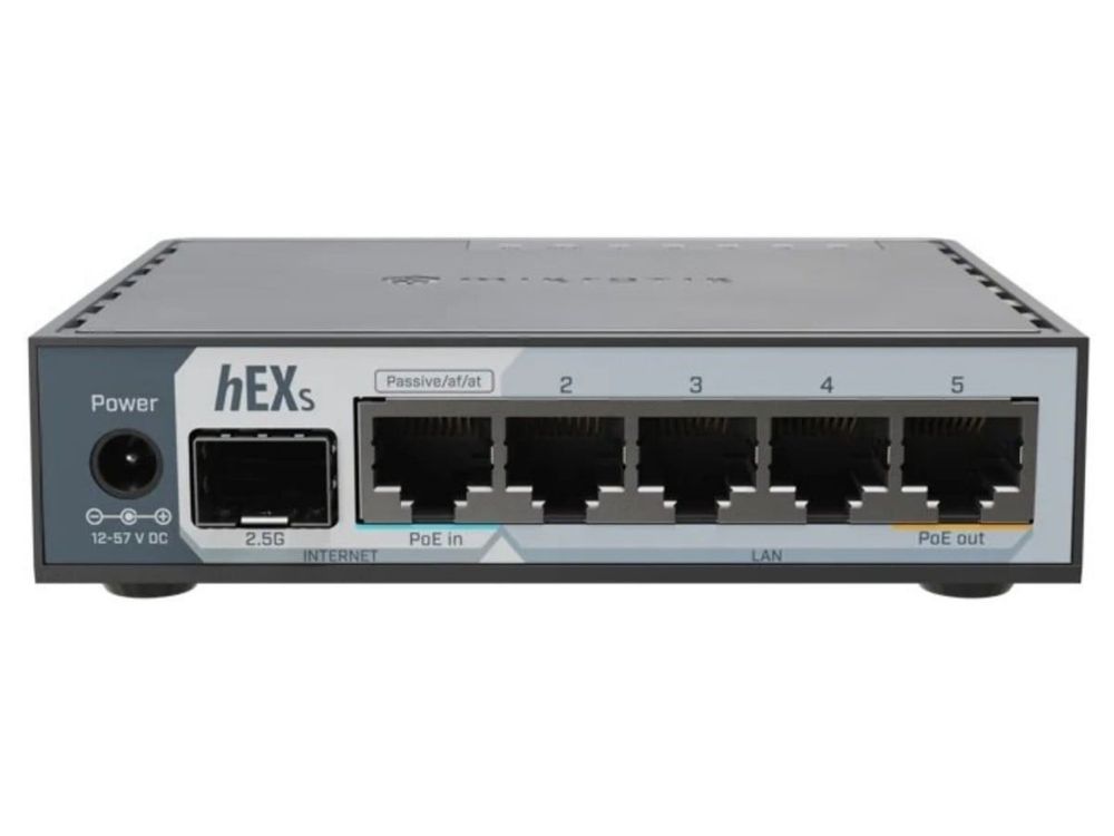 Router pentru retele cablate MikroTik hEX S (2025) E60iUGS, 5xRJ45, 1xSFP 2.5G, PoE in, PoE out, USB 3.0, 512 MB RAM, CPU dual-core