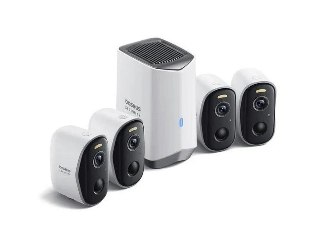 Camere supraveghere wireless cu baterie Baseus S0TY012131, Wi-Fi, 4x camere, 2K, iluminare duala, audio bidirectional, PIR, memorie interna 16GB, IP67
