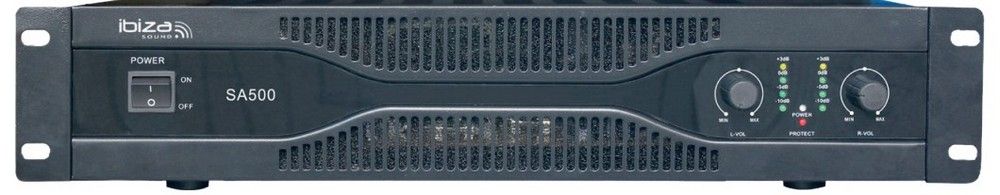 Amplificator profesional 2x250W, XLR, RCA, Jack 6.3, Rackabil, Ibiza Sound SA500