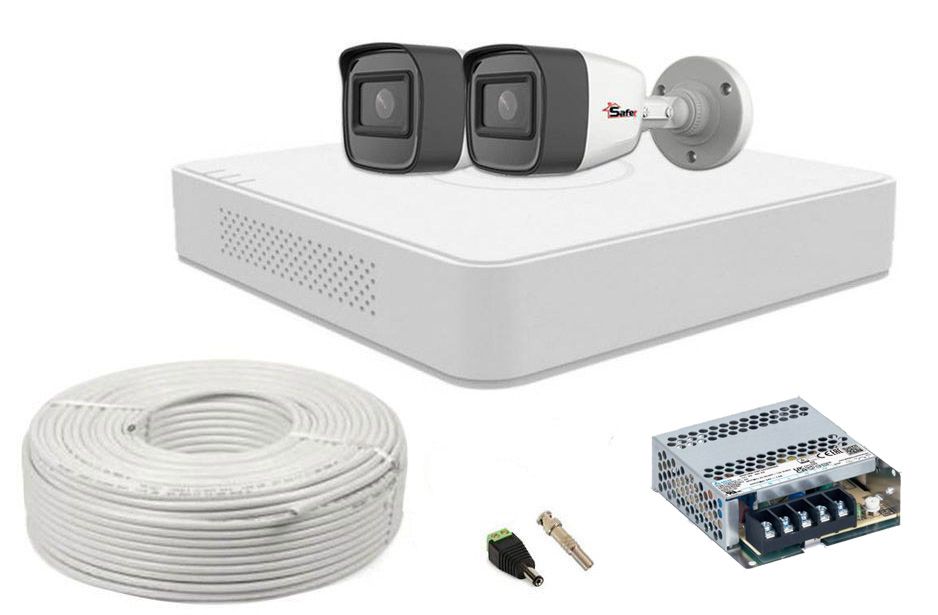 Kit supraveghere video, DVR DVR 4 canale Safer, 4K, cu 2 camere tip bullet, smart IR 30m, microfon, SAFER, SAF-2X5MPIR20ACC