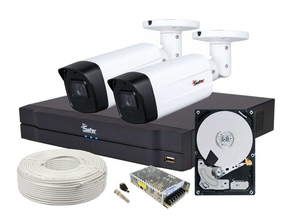 Kit supraveghere video 2 camere, complet, FULL HD, IR 80m, 3.6 mm, 1 x HDD SAF-2XEXTFHDIR30