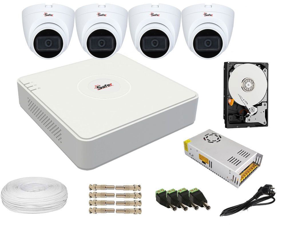 Kit complet de supraveghere cu 4 camere de 2MP Full HD Safer, HDD, cabluri si accesorii 