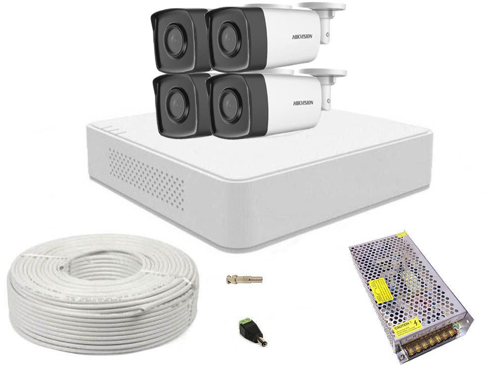 Kit supraveghere video, DVR cu 4 camere bullet, smart IR 40m, Hikvision SAF-4XFHDIR40ACC-1