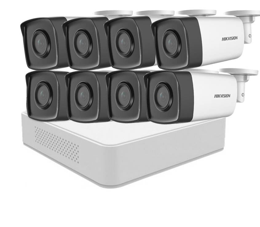 Kit supraveghere video, DVR cu 8 camere tip bullet, smart IR 40m, Hikvision SAF-8XFHDIR40